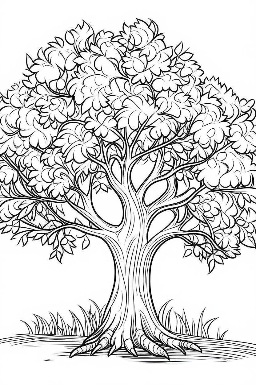 outline art for cute Tree coloring pages with sitch, white background, Sketch style, full body, only use outline, toddlers style, clean line art, white background, no shadows and clear and well outlined.