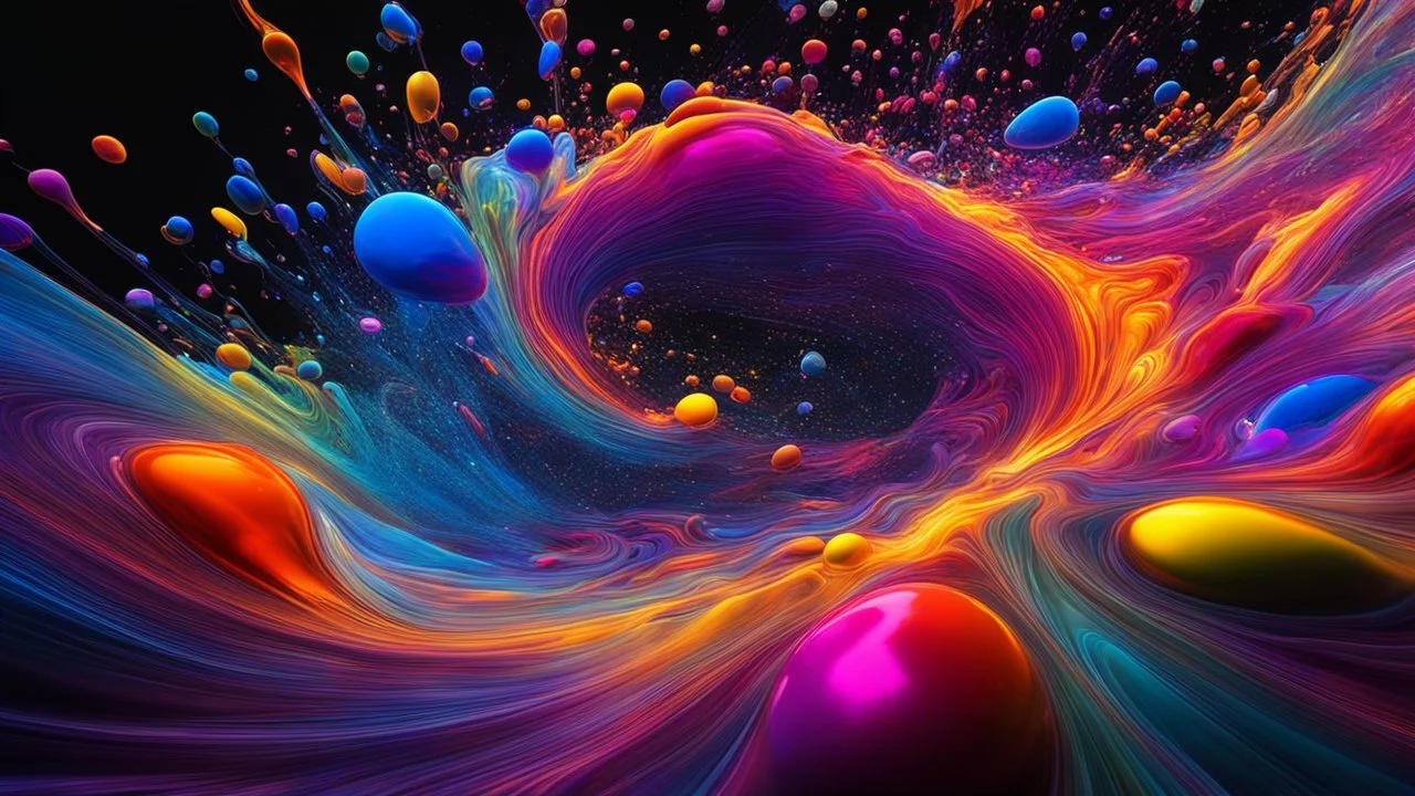 7714. Colourful immiscible liquid globules floating in a wild dance, liquid medium, mixed, distorted, spectacular, strange globular shapes, wild, fantasy, futuristic, artistic, attractive, beautiful lighting, attractive composition, photorealistic, extremely detailed, chiaroscuro