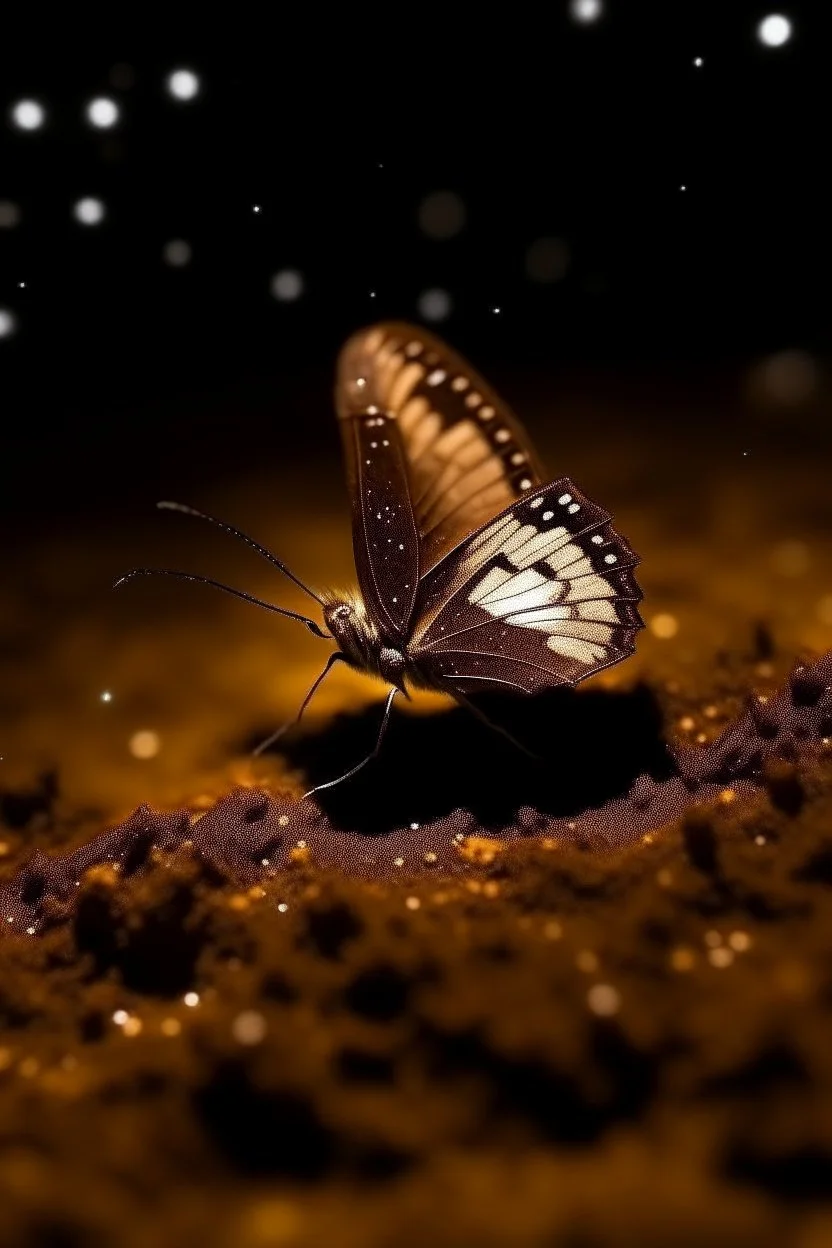 Luminous brown butterfly and manure full of stars