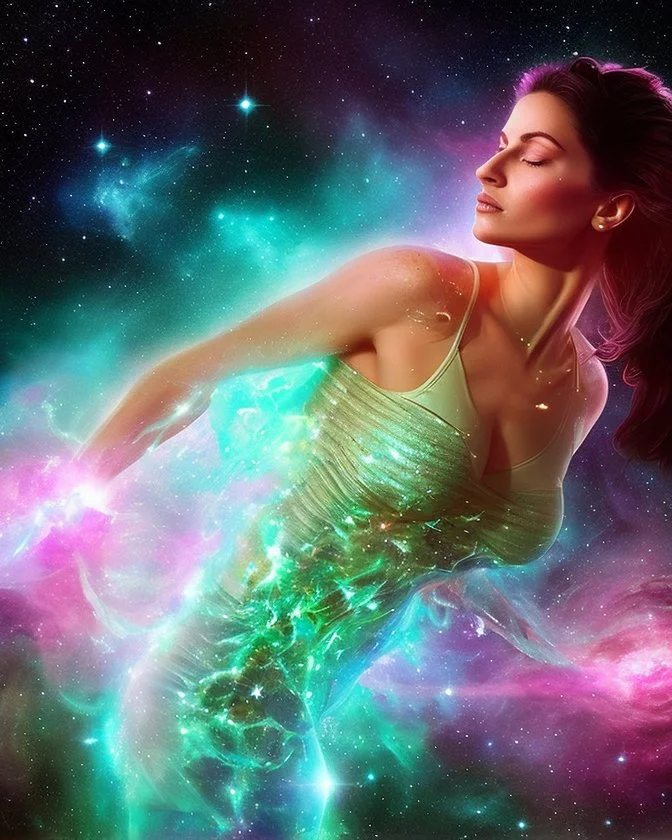 woman body dissolving itself in space