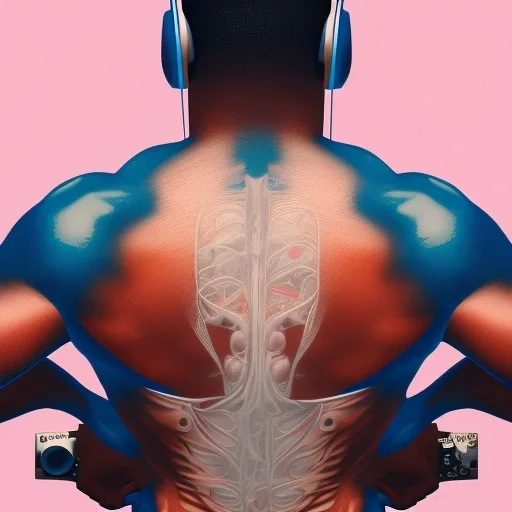 Image describing the bodies of super athletes from back listening to music, by wearing a music player