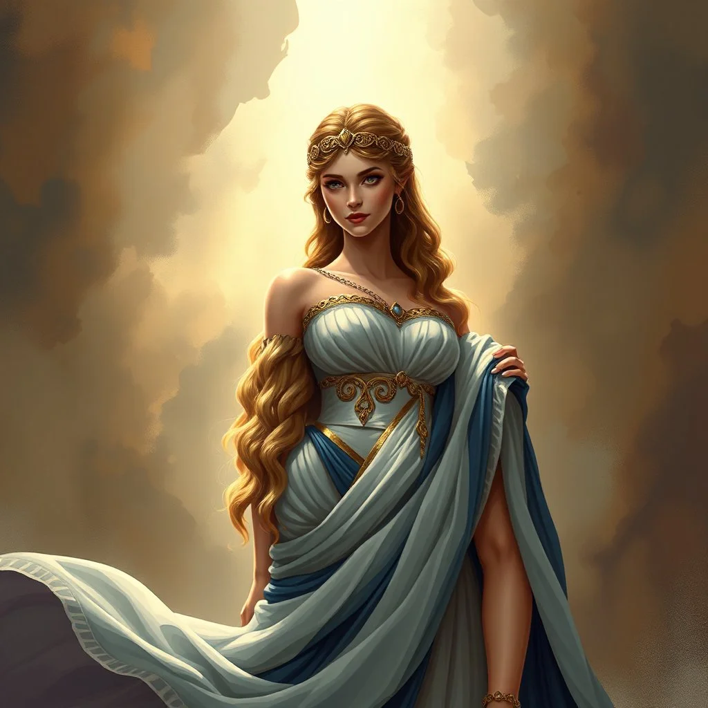 a beautiful noble woman, Roman, Athena, Aphrodite, young, pretty, dress, digital art