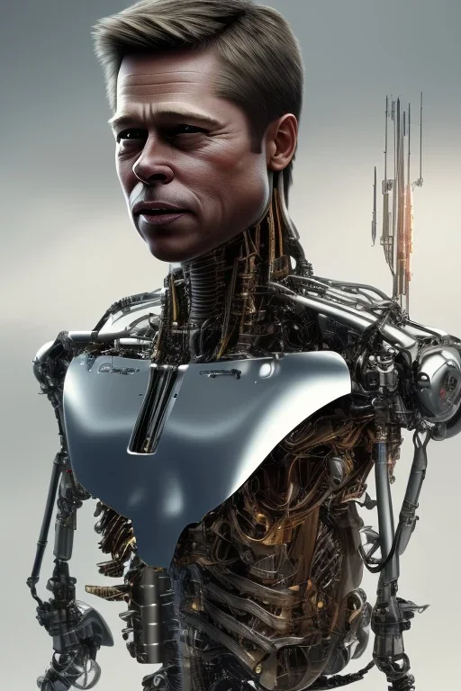 Brad Pitt sorrow terminator robot, dark age, 8k resolution, realistic, intricate, 8k resolution, high-quality, fine-detail, digital art, detailed matte, volumetric lighting, dynamic lighting, photorealistic