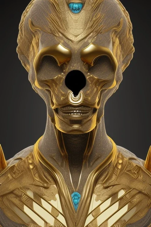 black male African Egyptian alien, cracks in the voodoo head, wicked, eyes, crown, Elephant, 8k, finely detailed, photo realistic, tiger turquoise skull head gold dragon space alien snow skeleton gold gorilla silver crown silver eyes