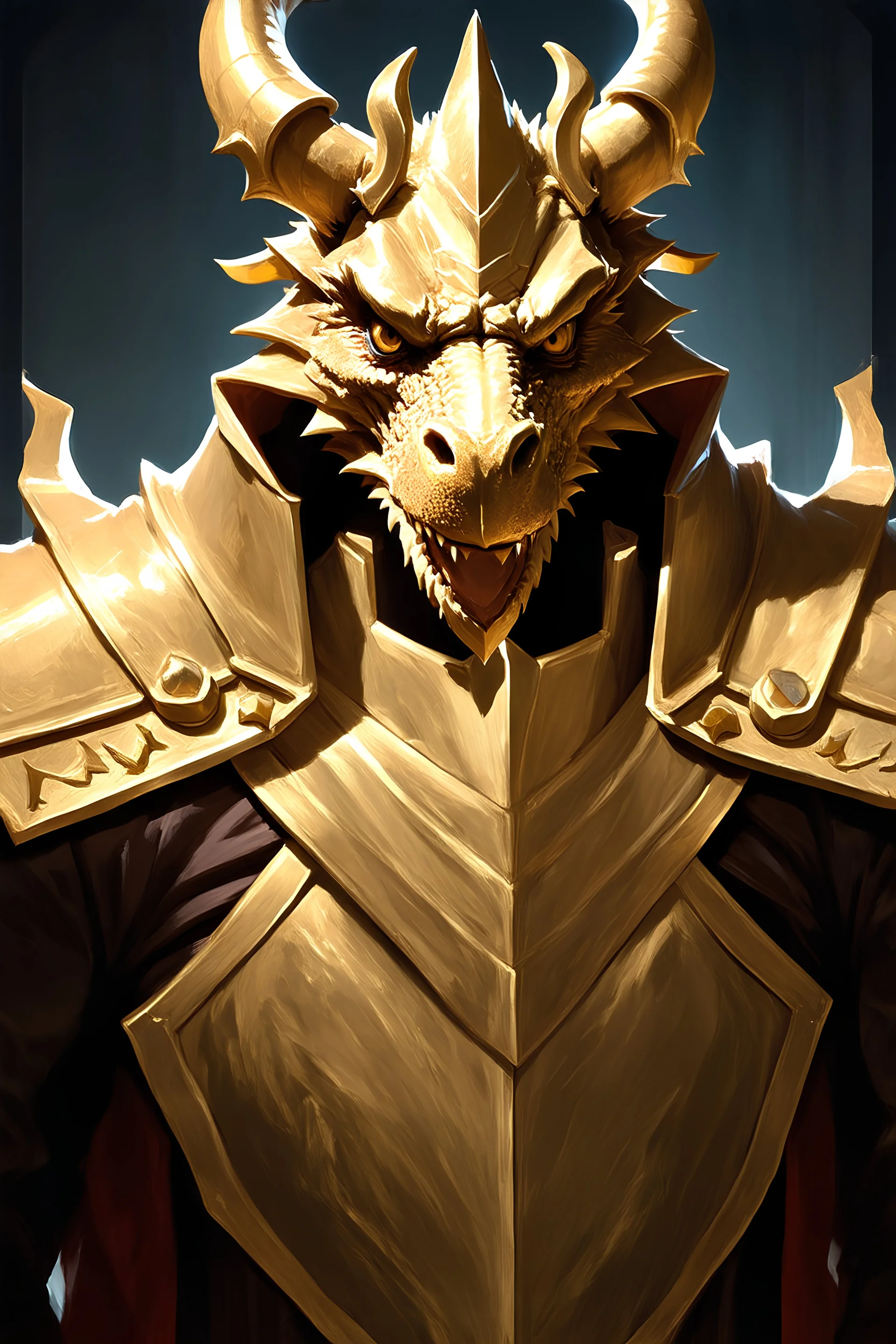 dungeons and dragons portrait of a noble gold Dragonborn paladin wearing royal armor