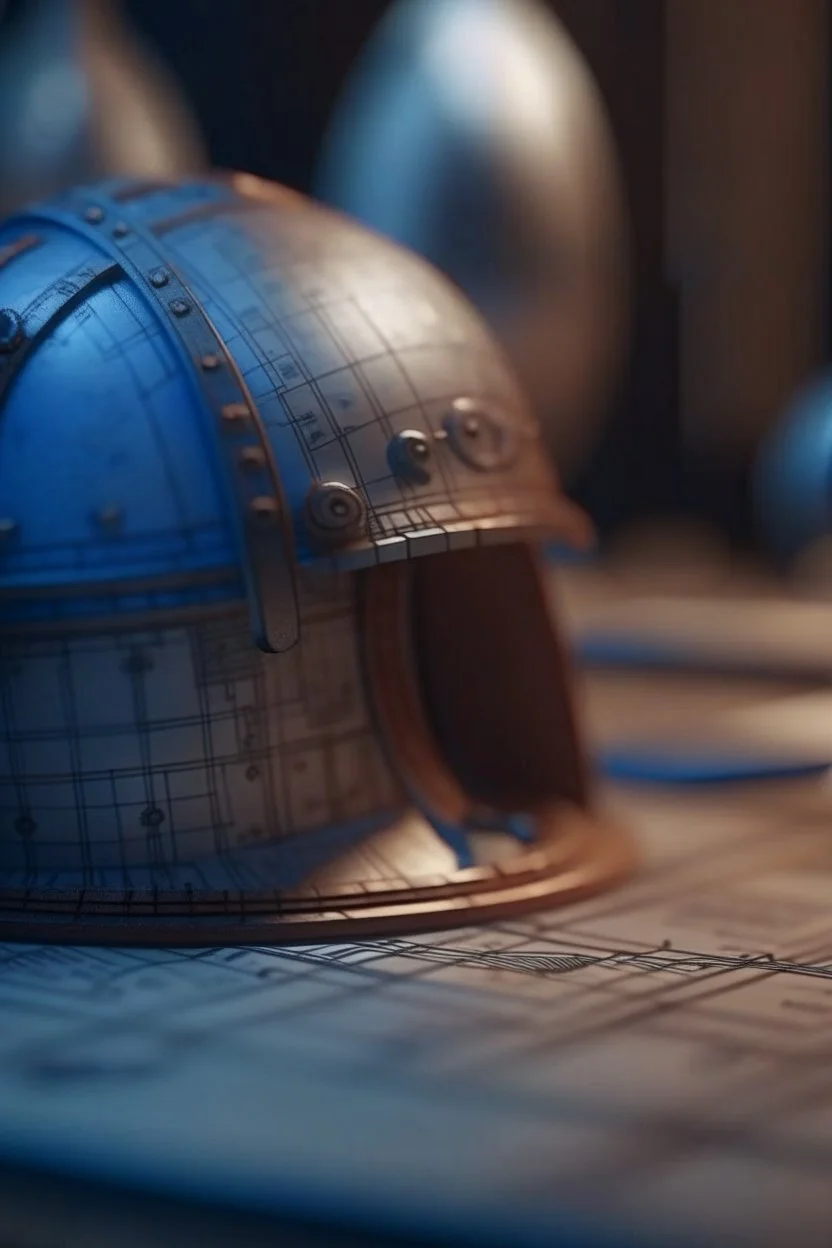 blueprint on a paper of a viking helmet, bokeh like f/0.8, tilt-shift lens 8k, high detail, smooth render, down-light, unreal engine, prize winning