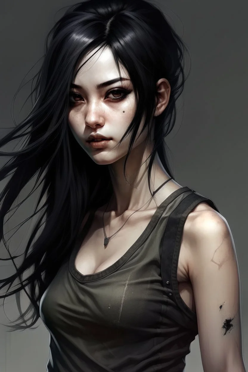 pretty girl, aged 15, black hair, dystopia, athletic