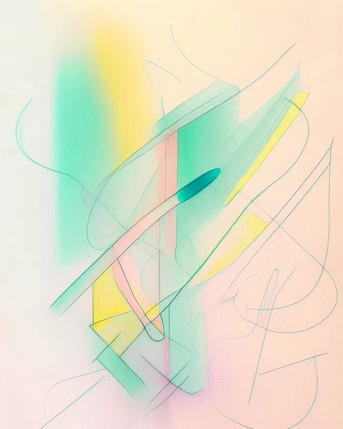 Abstract pastel painting with sketchy pencil outlines
