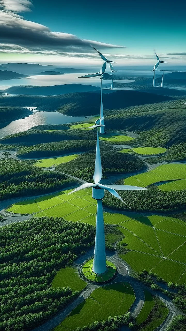 drone shot, close up portrait of Hulk over windmills in Fosen, Norway