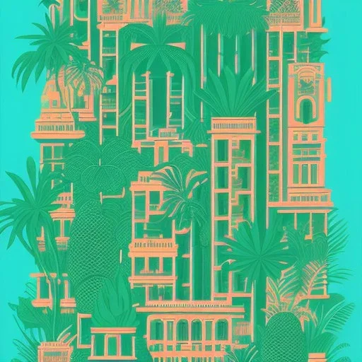 city, tropical, latino, plants, flat design, 2 colors, risograph zine