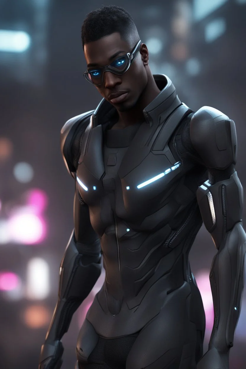 futuristic black man character, ultra hd et realistic art cyberpunk