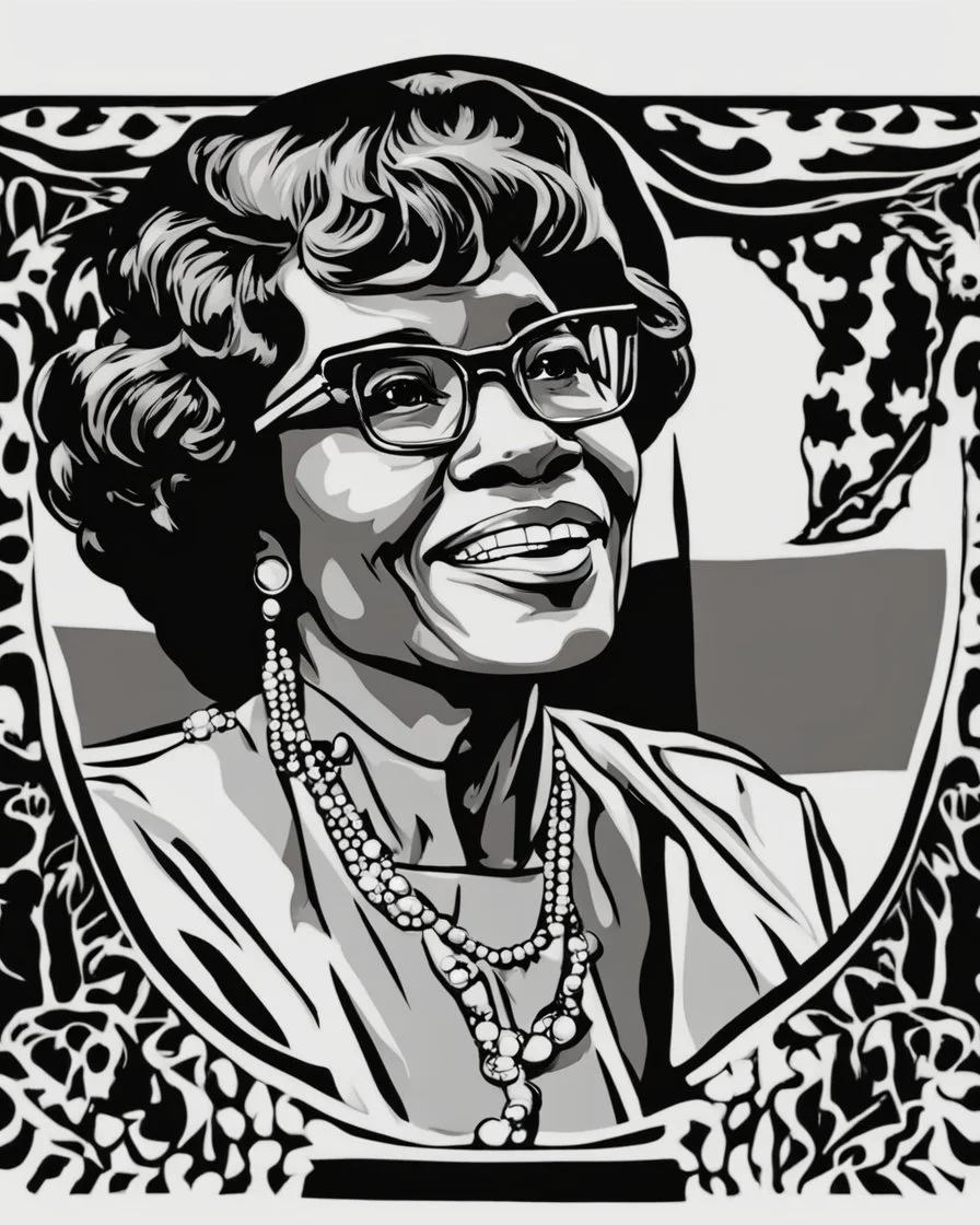 Outline art for coloring pages with Shirley Chisholm, white background, sketch style, only use black outline, white background, no shadows and well and clear outline