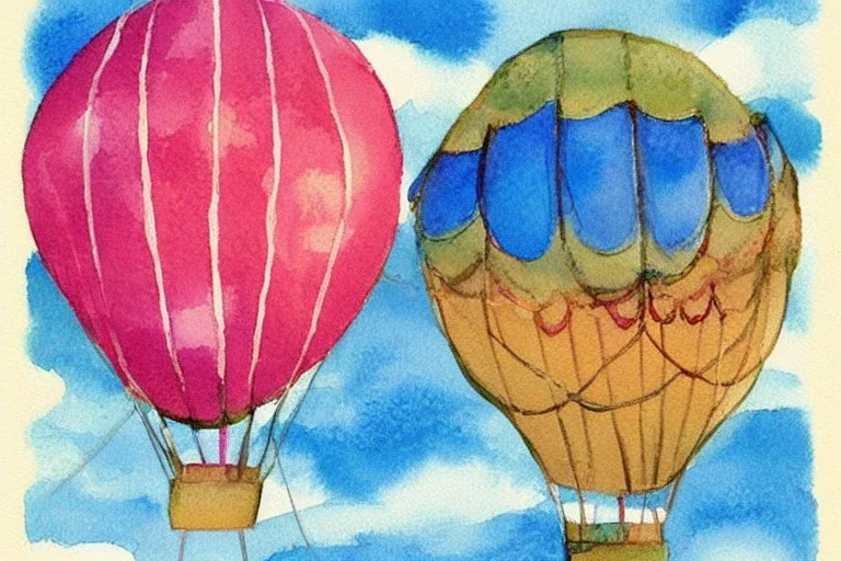 whimsical postcard with watercolor of a hot air balloon, children's book illustration