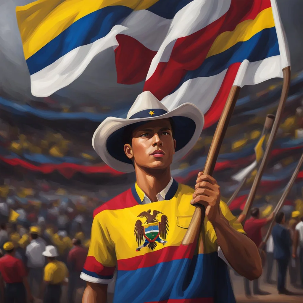 Colombian flag waving in the air oil painting 8k pop art