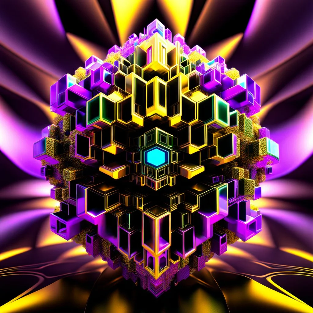 a mandelbulb 3d fractal made of metallic random color cubes a pertty artistc background