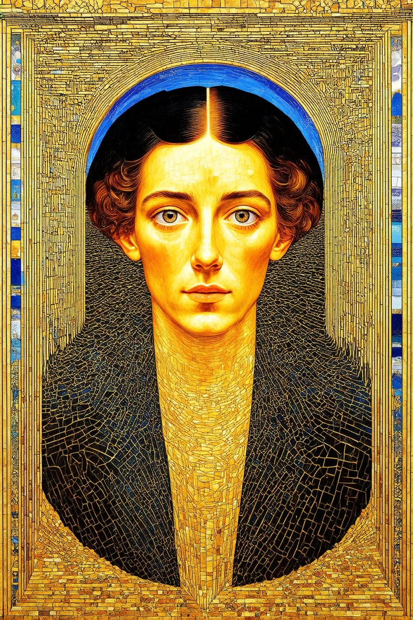 You are a mental projection and sensation: Symbolism; Optical art; M.C. Escher; filled in with golden elements of Klimt