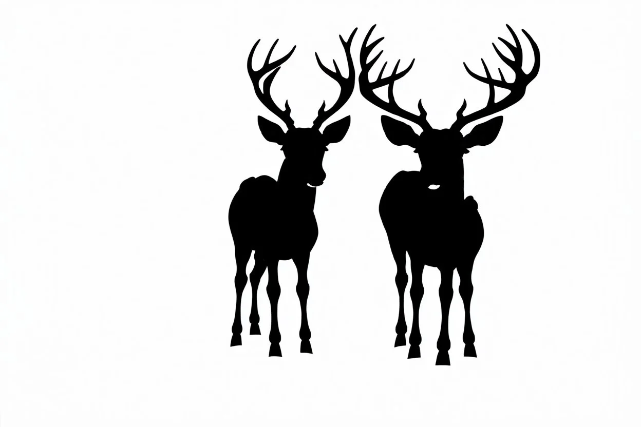 silhouette of a male deer and a female deer, black on white, vector