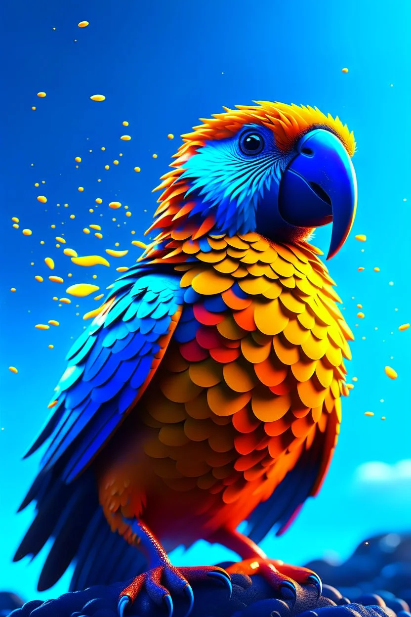 Generate an full body image of a parrot has a magma objects in the background and ocean objects in the background objects with an anime animal style.On Canvas, Brush Strokes, Smooth, Ultra High Definition, 8k, Unreal Engine 5, Ultra Sharp Focus, Intricate Artwork Masterpiece, Ominous, Golden Ratio, Highly Detailed, photo, poster, fashion, illustration