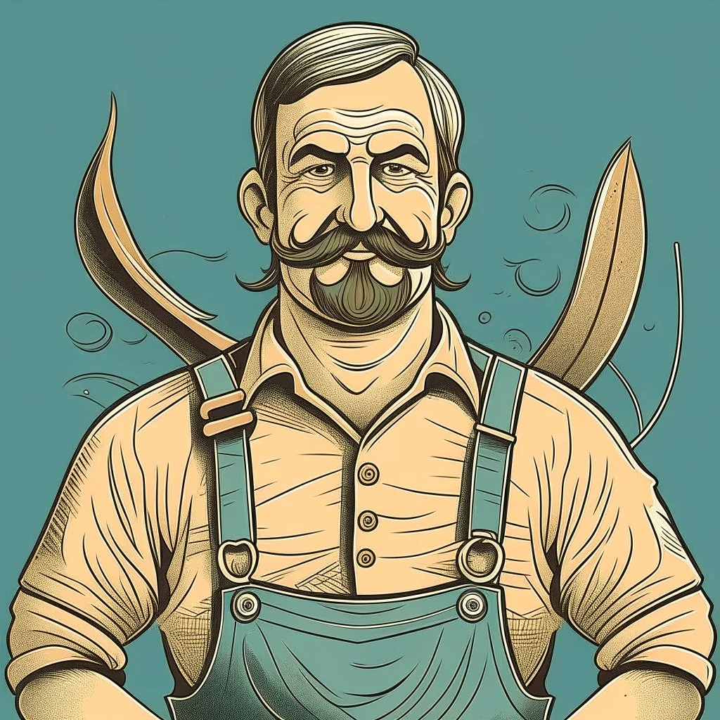 muscular mustached fisherman with apron and mutton chops digital art