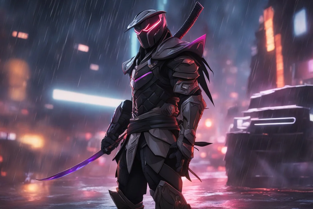 Shredder venom in 8k solo leveling shadow artstyle, hanzo them, close picture, rain, Shredder helmet, neon lights, intricate details, highly detailed, high details, detailed portrait, masterpiece,ultra detailed, ultra quality
