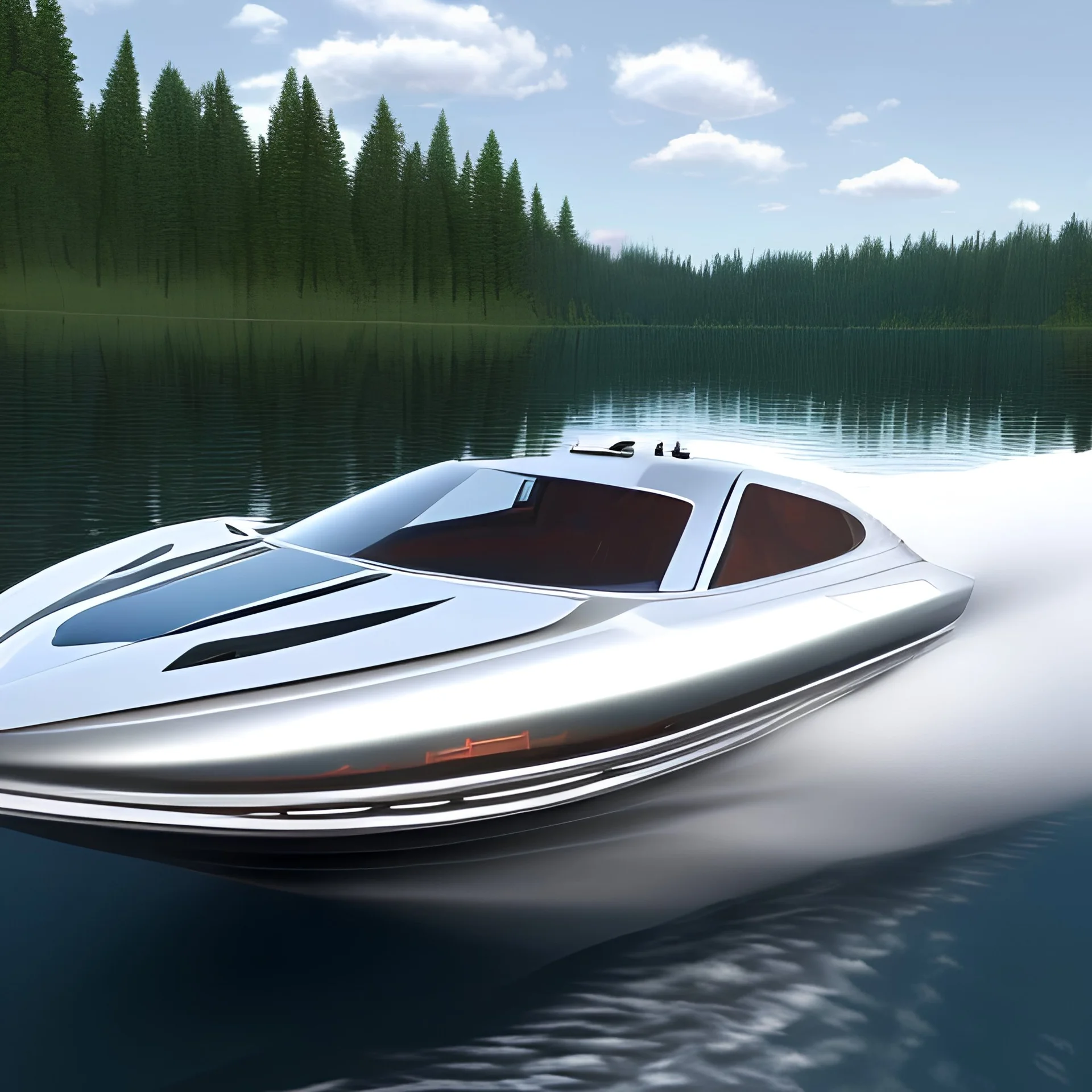 A beautiful speedboat in a beautiful lake, 4K, 8K, 16K, 3D, crazy details.