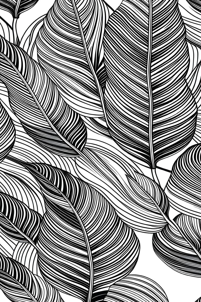 Create seamless banana leaf wallpaper pattern in black and white in vector lines