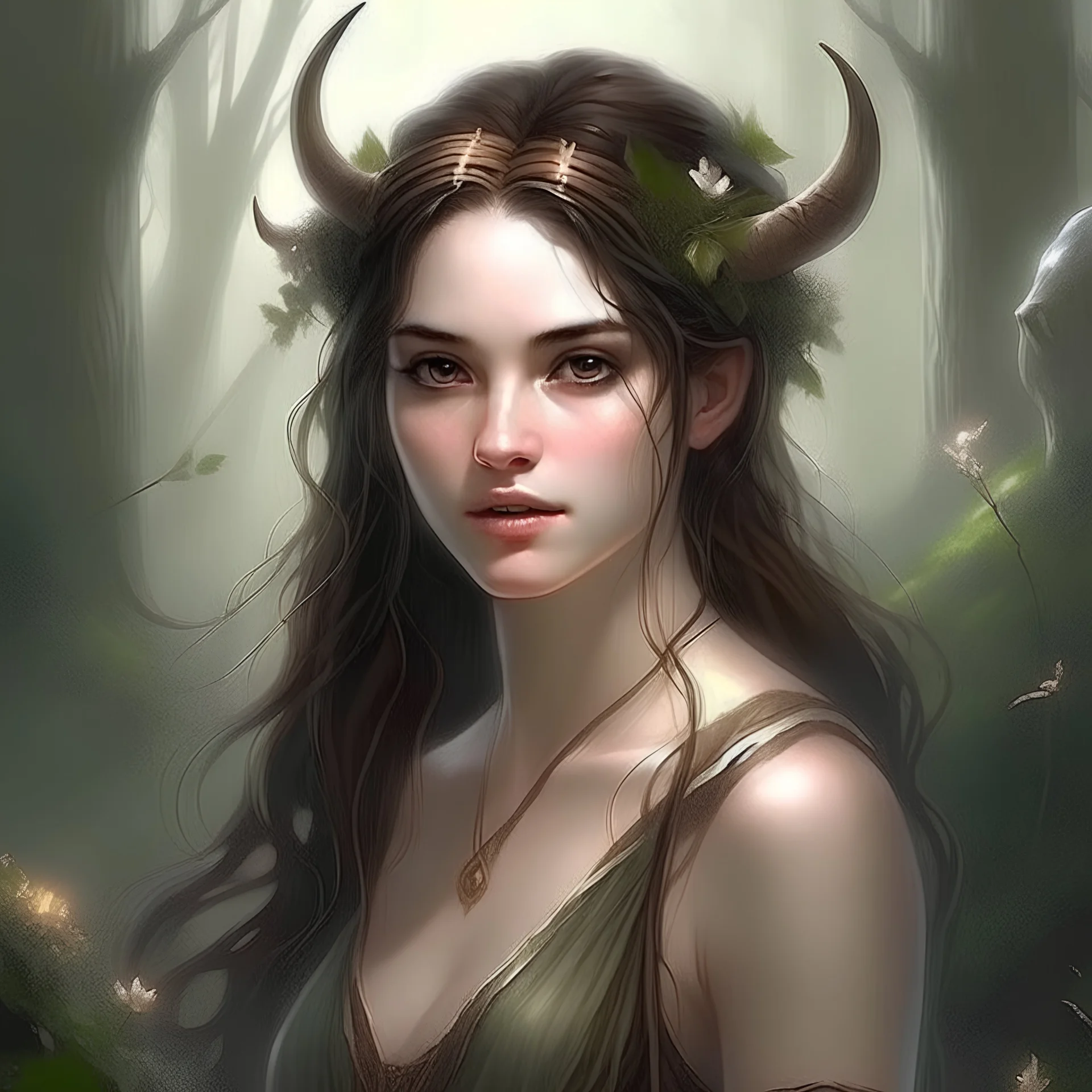 pretty girl, aged 18, brunette, conventionally attractive, fantasy, faun