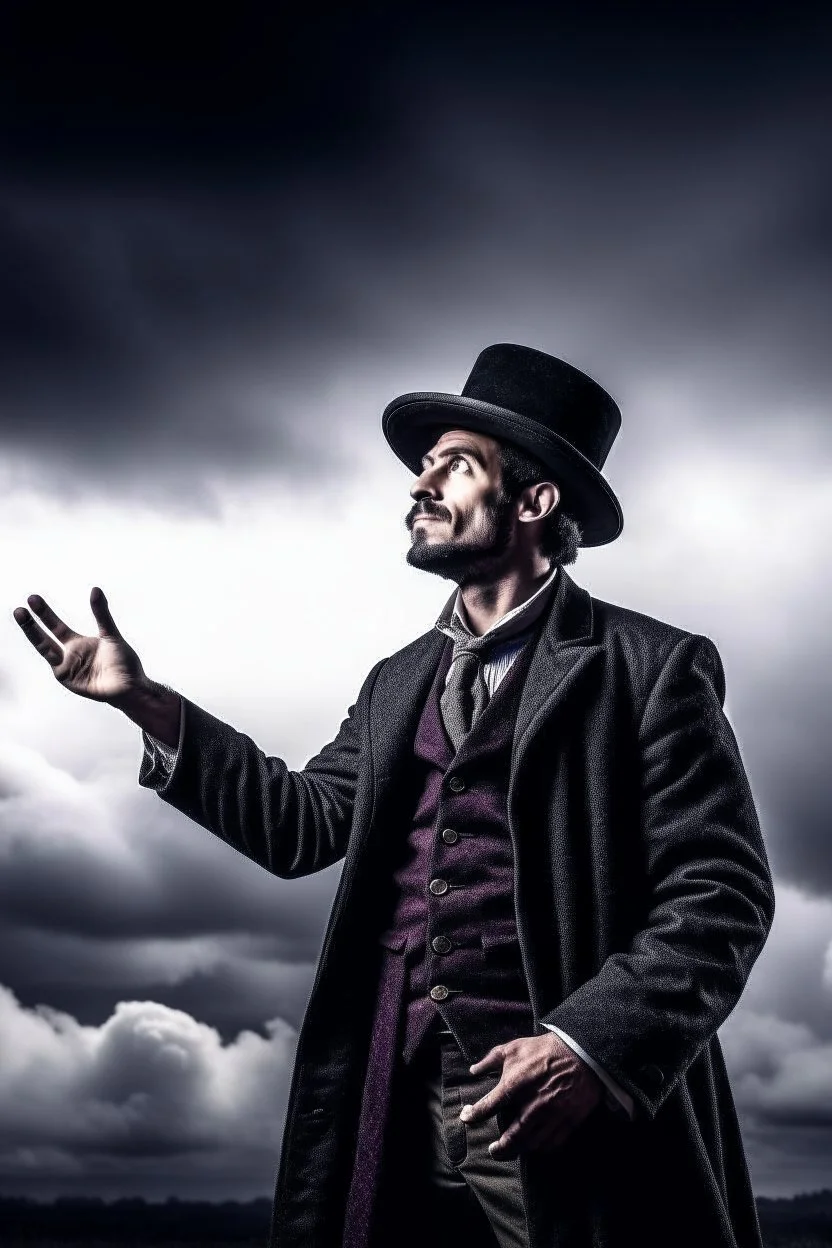 man magician looking at the sky changing the weather