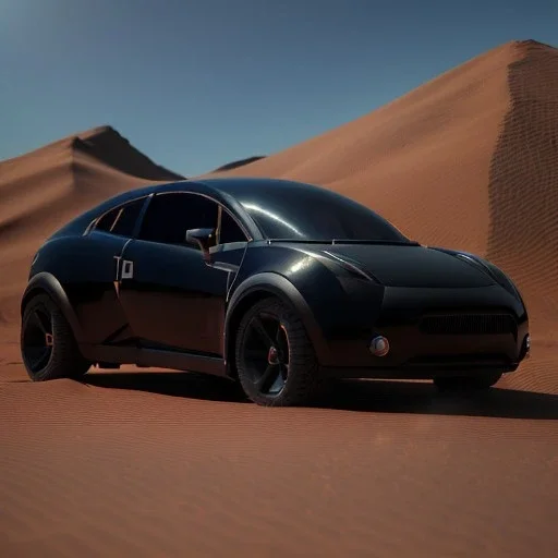 3d rendering. futuristic black car. Buried in desert sand. Lost in Time