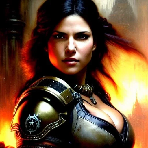 portrait beautiful face Kait Diaz (Gears Of War Series),busty,ancient metal armor balanciaga fashion clothe painting by gaston bussiere, greg rutkowski, yoji shinkawa, yoshitaka amano, tsutomu nihei, donato giancola, tim hildebrandt, oil on canvas, cinematic composition, extreme detail,fit full head inside picture,16k