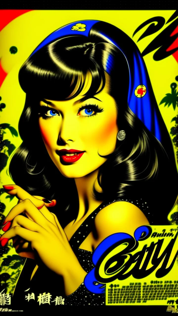 Betty Page art from japanese style 1900 movie. Pepsi can packaging