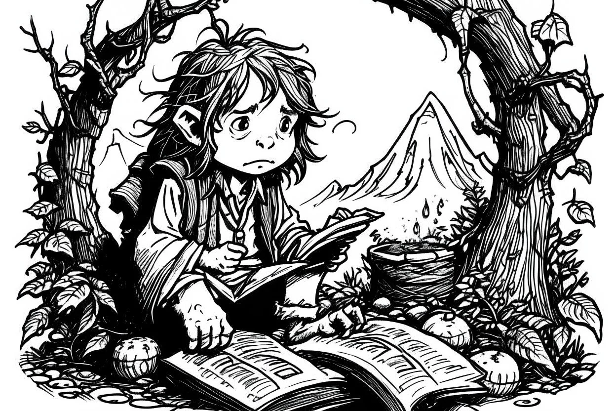 Inktober, ink, black and white, hobbit