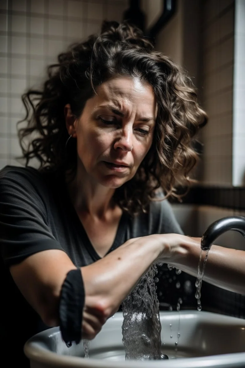 a beautiful woman in her 40rties washing her hair in the sink