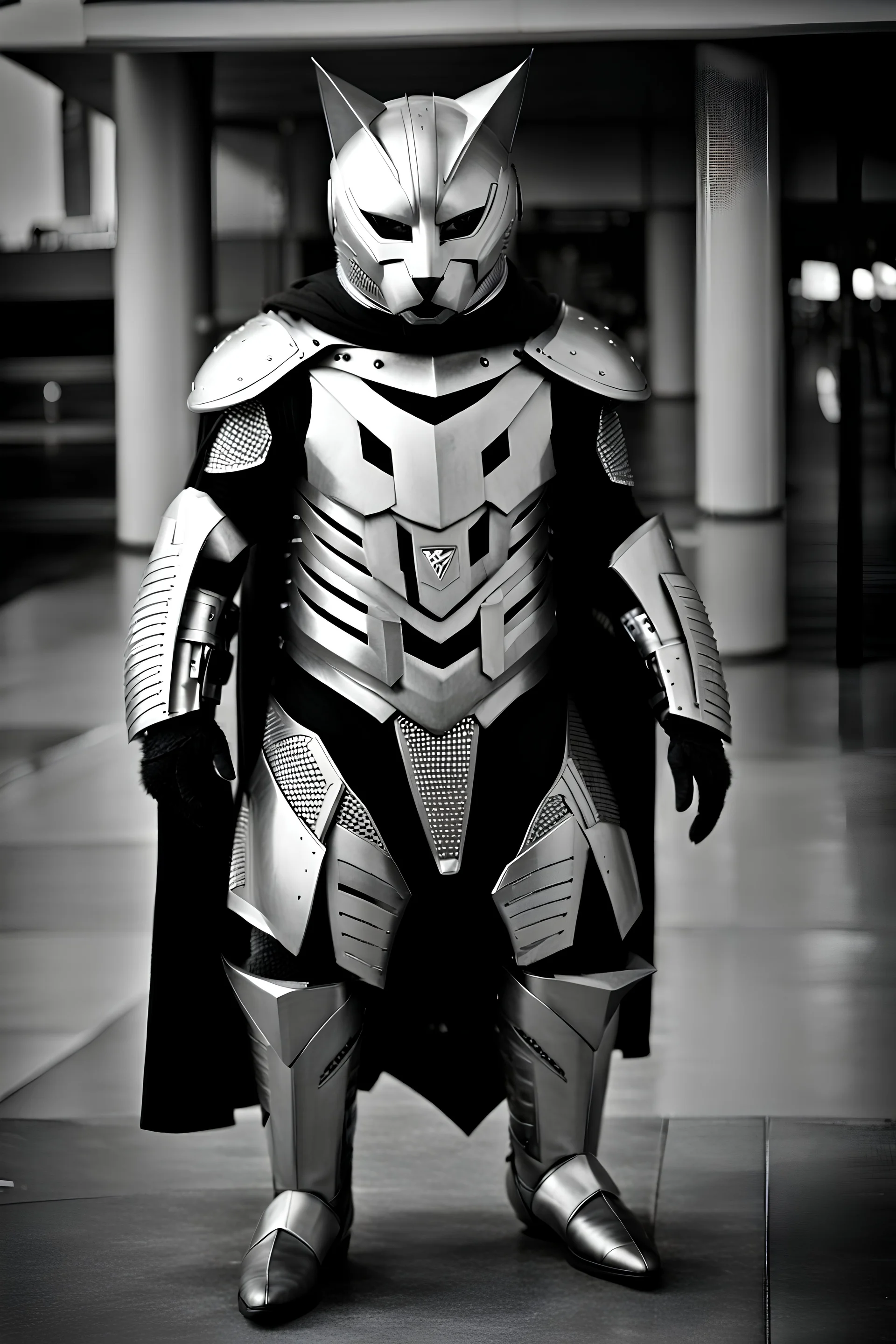 Catman in futuristic armor, photograph