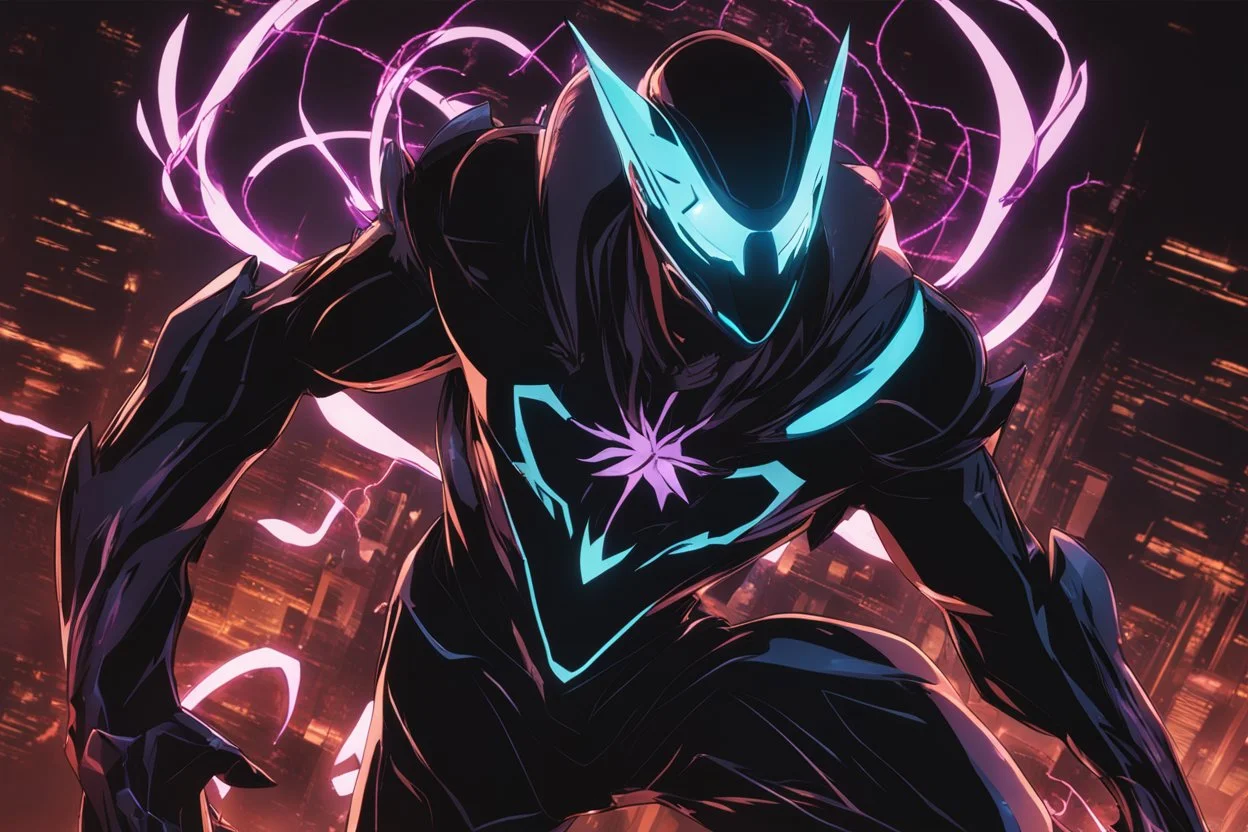 Miles with RGB cyber mask in 8k solo leveling shadow artstyle, Crystal and Symbiote them, neon effect , magic circle, close picture, full body, apocalypse, intricate details, highly detailed, high details, detailed portrait, masterpiece,ultra detailed, ultra quality