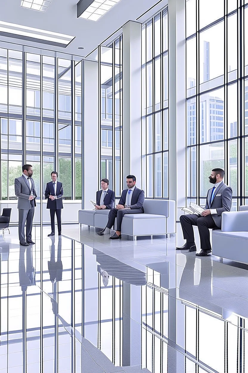 people meeting virtually in a bank lobby