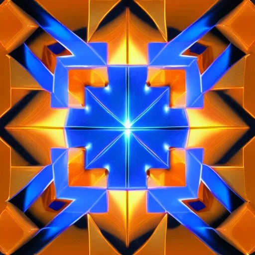 a blue metallic 4d cube inside a 4d orange rotating cube in a 4 dimension environment