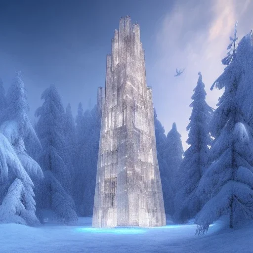 transparent fantasy tower of glass and ice, fairy tale background, ultra detailed, 8K