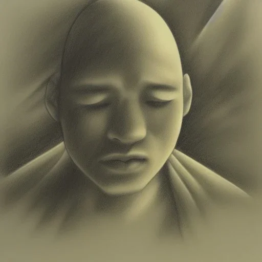 Zen Master in meditation on nature landscape, dramatic lighting, volumetric lighting, high quality, fit within portrait, pencil sketch