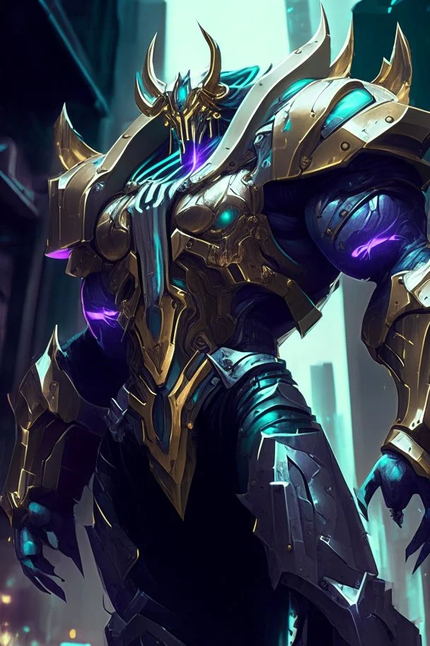 Galio from League of Legends in cyberpunk style