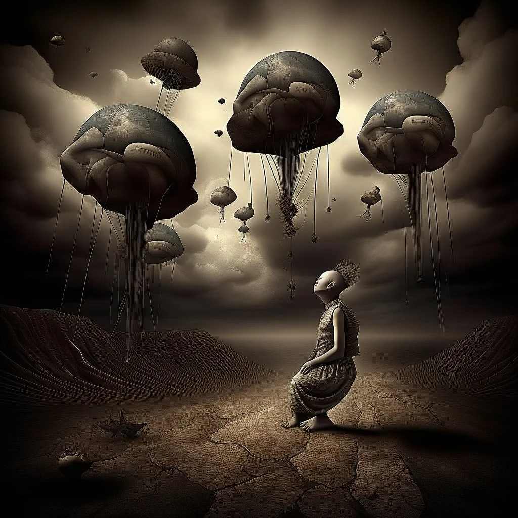 oddball daydream, the fear of being left behind, metaphorical phobia imagery, surreal, moody, surreal, sinister, profound, dramatic, high resolution, creepy