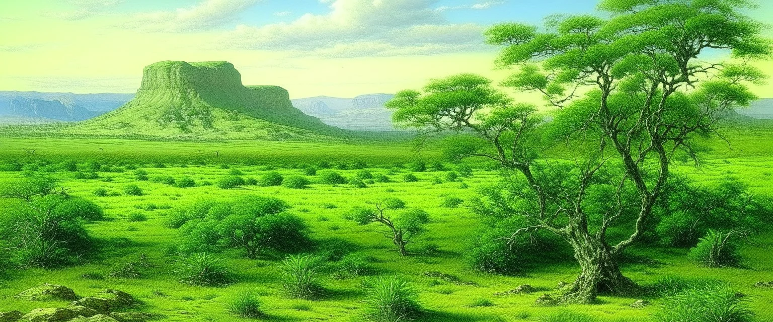 A lime green savanna Karoo painted by Albrecht Durer