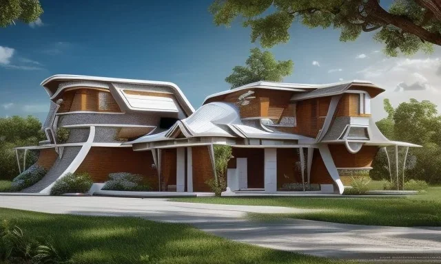 a futuristic house architecture tesla _ style rendering octane, exterior, hd, hyperrealistic, intricate details, high quality