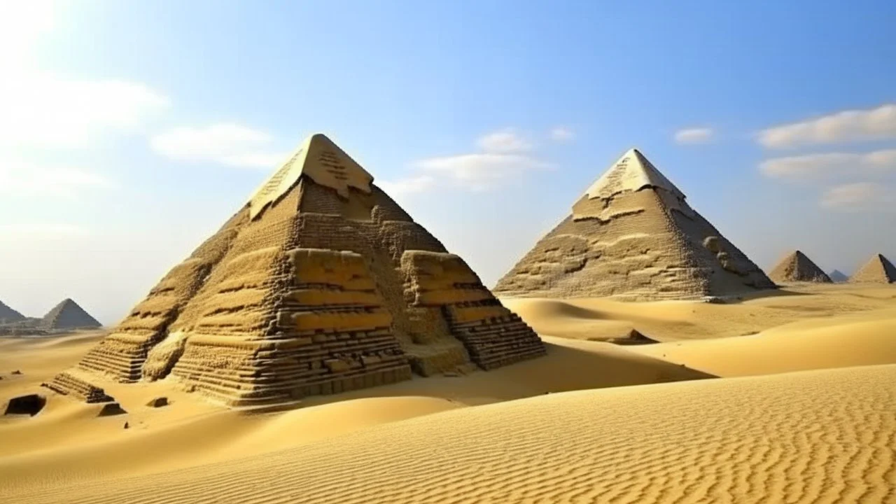 Pyramids with ancient Egyptian hieroglyphics