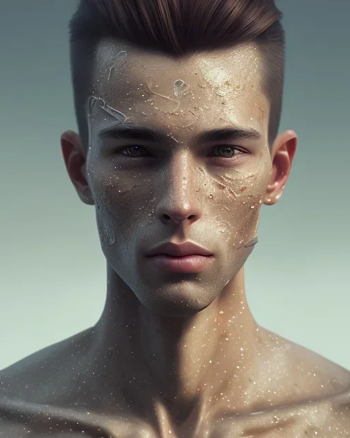 male, boy, cute, young, brown hair, brown eyes, facemask, head and shoulders portrait, 8k resolution concept art portrait by Greg Rutkowski, Artgerm, WLOP, dynamic lighting hyperdetailed intricately detailed Splash art trending on Artstation triadic colors