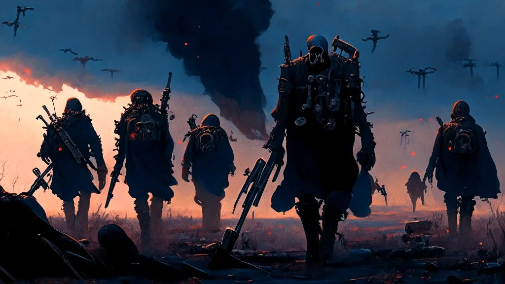 {{{Bio-engineered undead cyborg army marching}}} machine soldiers, hazmats, tactical wear, gas creepy landscape, techno gothic visual composition, science fiction painting, Denis Sarazhin, Alex Colville, Simon Stålenhag, Neil Blomkamp, Frank bowling, Christopher Shy, Alejandro Burdisio, RAW, gritty, high contrast, atmospheric horror art, gripping and suspenseful, vivid, neon overlay, narrative art, textured, dramatic, surreal horror, gestural, retro futuristic nightmarish art, apocalyptic art