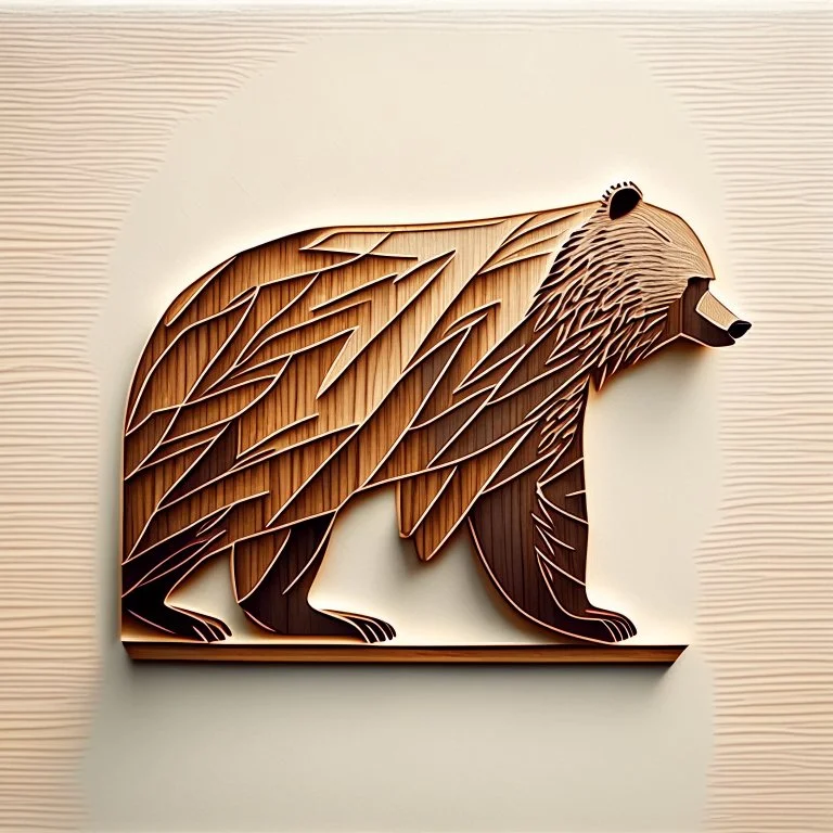 combine textured wood with stylized shape of a bear, letterpress style, minimalistic, clean