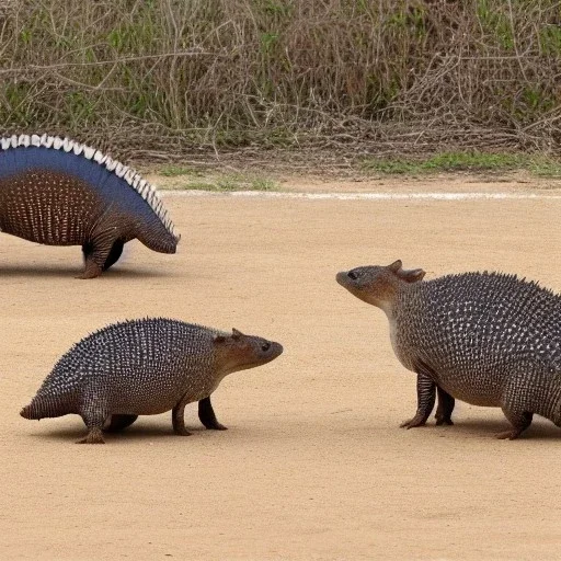 Armadillos playing soccer