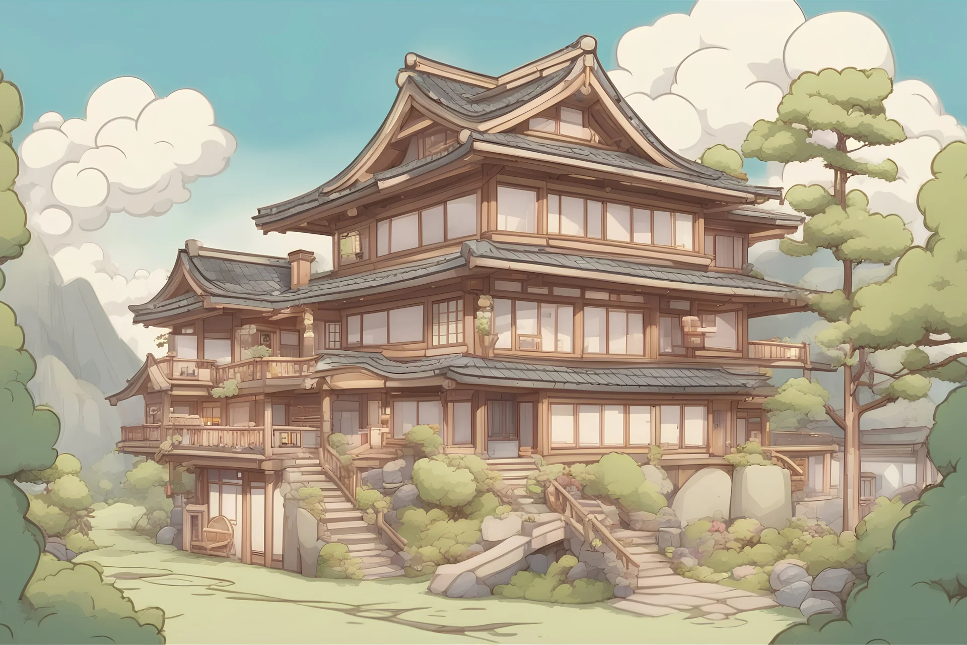 Cute cartoon luxurious house cross section japan