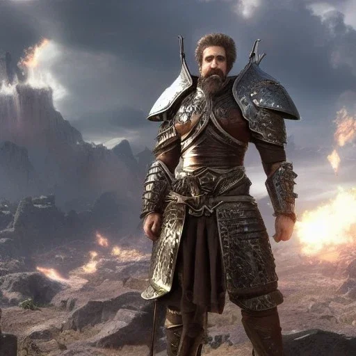 Will Farrell dwarf in armor character very detailed cinematic fantasy anime unreal engine photo realistic